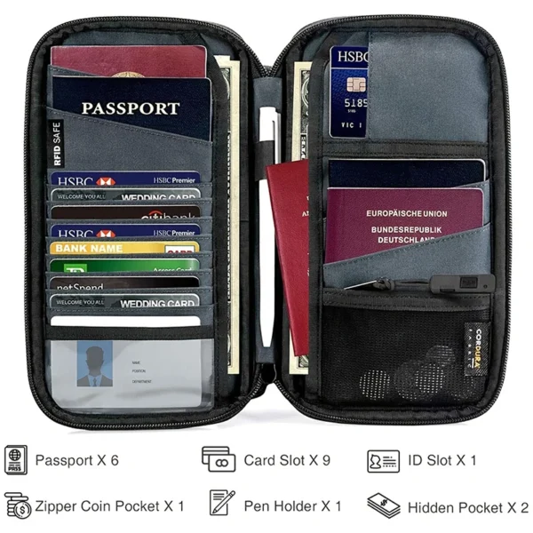 Travel Passport Wallet Multi-Function RFID Waterproof Family Passport Holder Trip Document Organizer Credit Card Package Purse - Image 4